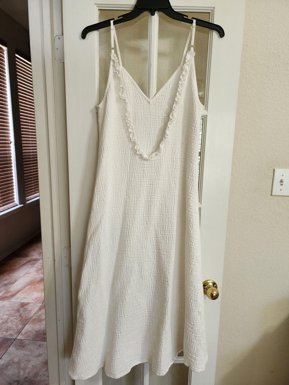 Nordstrom White Cotton Gauze Midi Bridal Coastal Dress Ruffle Back Size Large - Picture 3 of 12